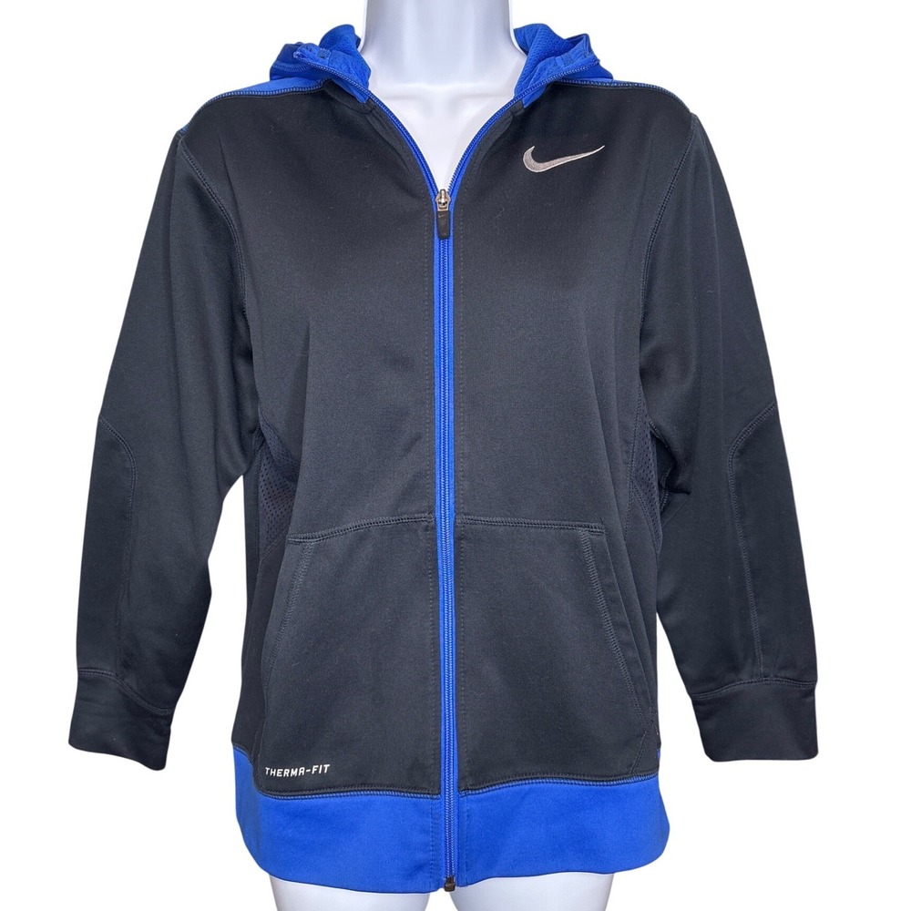 Nike Womens Therma-FIT Full Zip Hoodie Black Blue Size Large Sport Activewear